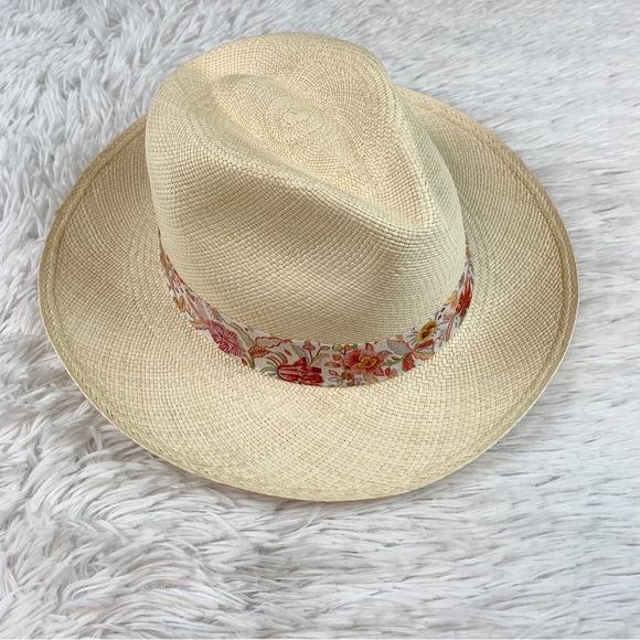 J Crew women Panama straw hat with Liberty® print ribbon